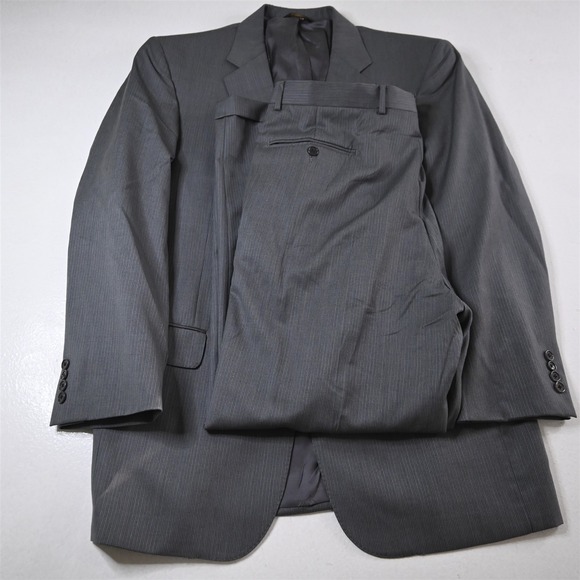 Jos A Bank 41L 36x32 Gray 100% Wool Striped Gordon Mens Jacket Pants Suit